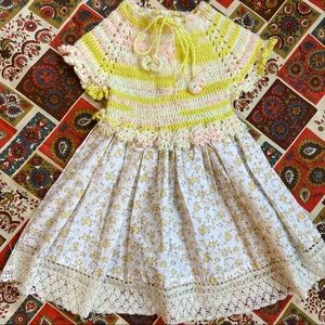 VTG handmade knit and cotton children’s dress-2/3T